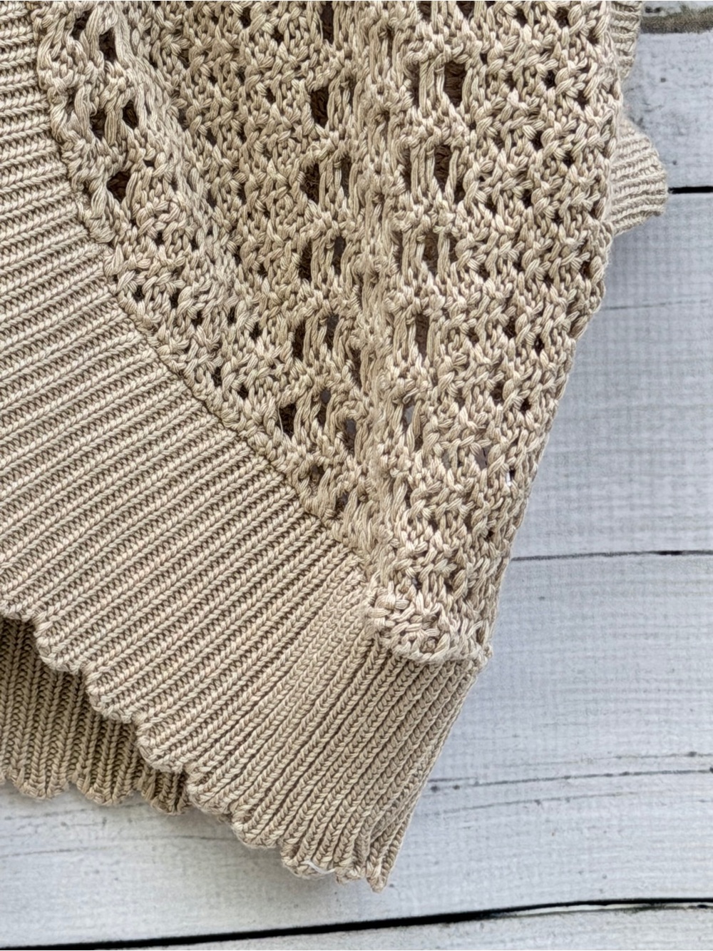 Sunny Leigh Open-Knit Short Sleeve Shrug in Beige - Picture 6 of 7